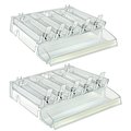 Azar Displays Adjustable Short Divider Bin Cosmetic Tray with Tester on Front and Spring Pushers, Clear, 2-Pack 225840-TESTER-SHORT-2PK